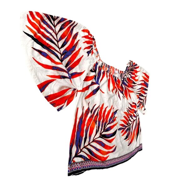 Lascada On Off Shoulder Top Size 12 14  White Festive Leaves Boho Hippie… - Picture 1 of 12